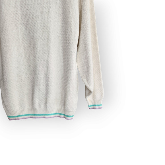 Vintage 80s Winner's Choice White Knit Grandmacore Sweater M - Picture 7 of 9